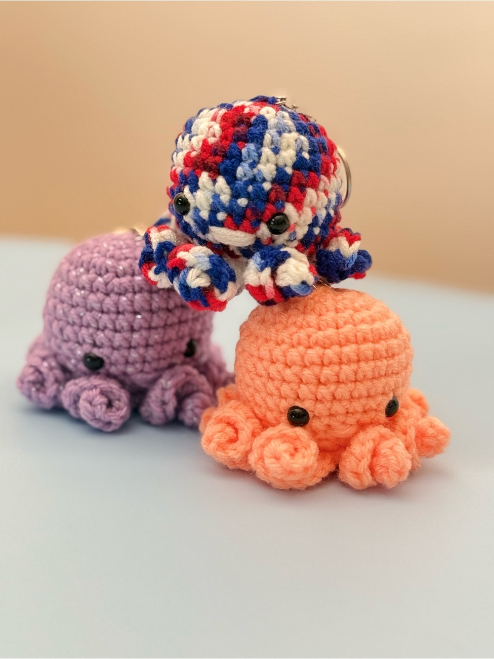 Handmade Crochet Octopus Keychain Sparkle Lilac Amigurumi Charm Kawaii Ocean